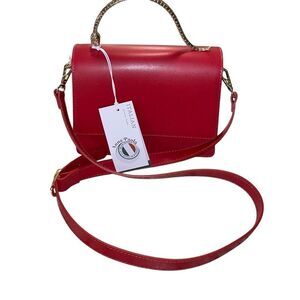 Anna Paola Genuine Italian Leather Top Handle‎ Crossbody Bag Red NWT
